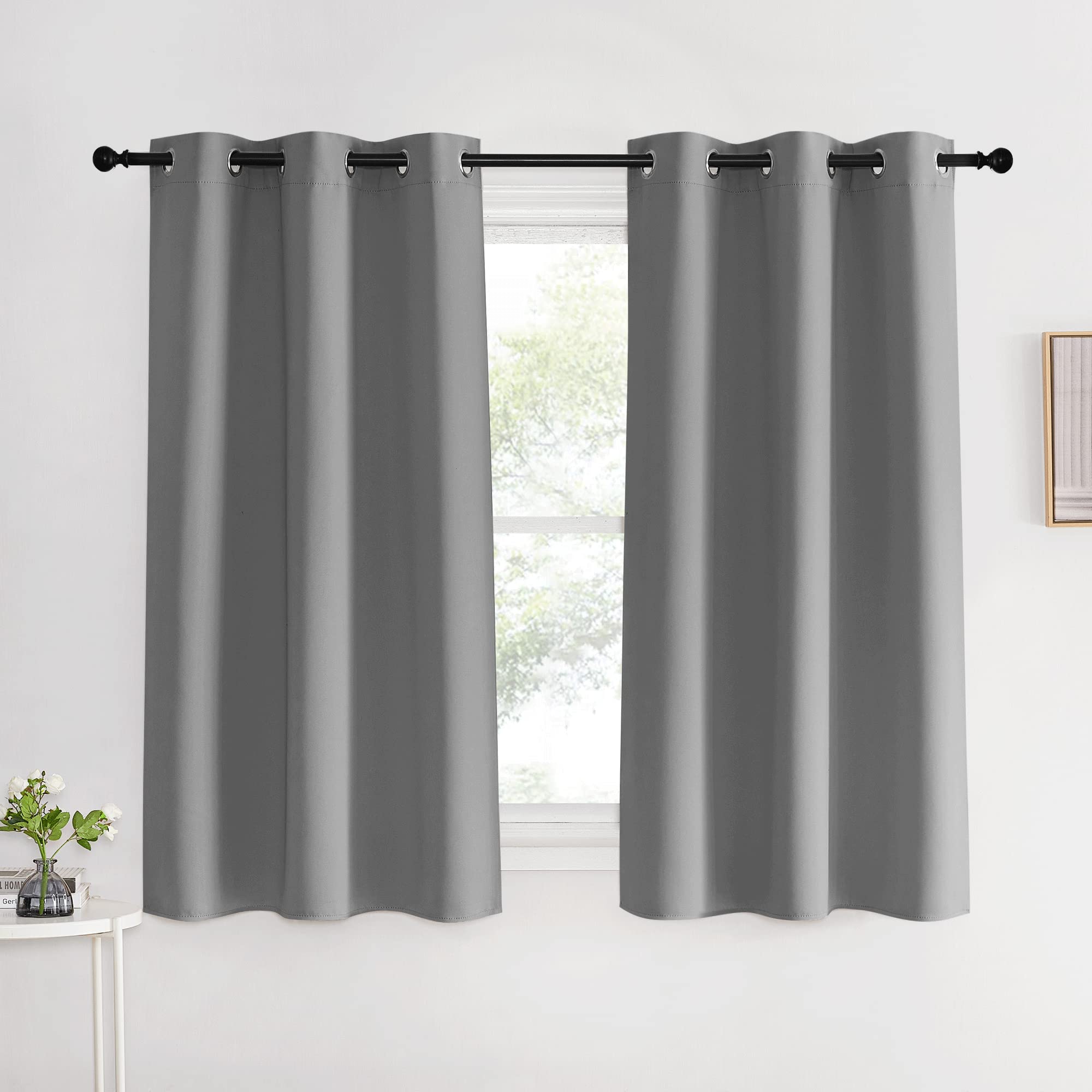 NICETOWN Silver Grey Blackout Curtain Panels for Bedroom, 2 Panels, W42 x L60 inches, Thermal Insulated Grommet Top Blackout Draperies and Drapes