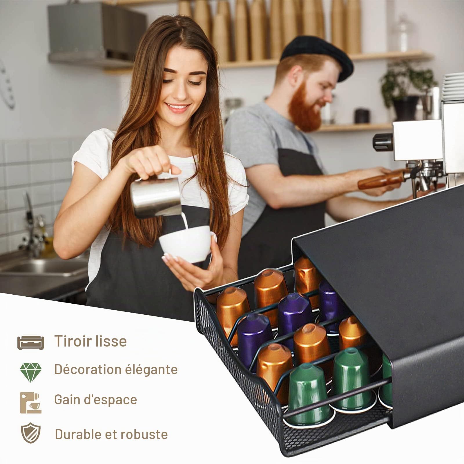 Porte Capsules Vleuexe Tiroirs à Capsules de café Organisateur Support à capsules à café 40 Pcs,Tiroir en maille de Plateau Rangement Stockag e Pour Machine à Café de Dosettes de Café