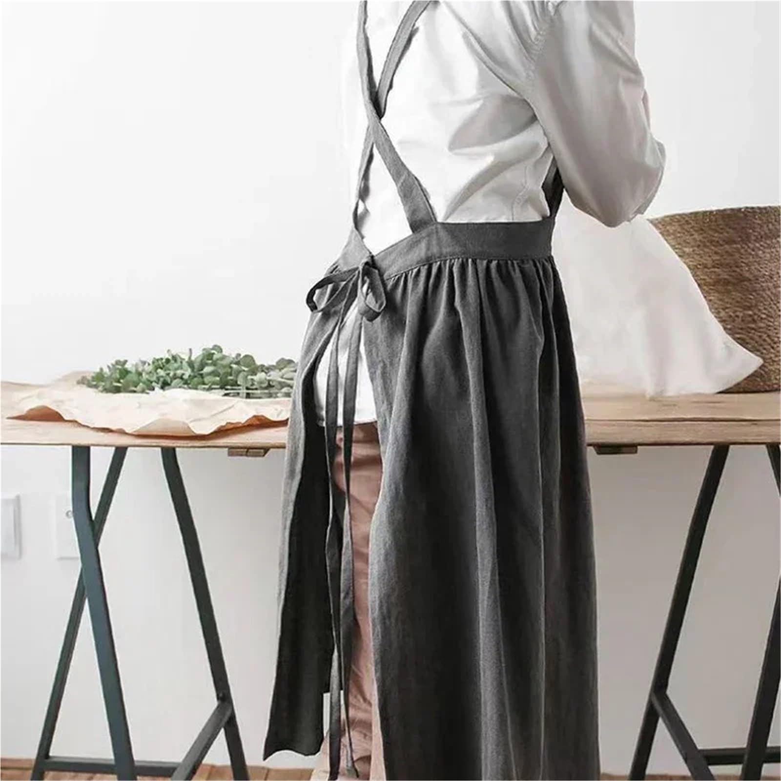 Delantal minimalista de lino y algodón, vestido trabajo, delantal cocina, viajero temperamento for restaurante hecho a mano, 2 uds para Cocinar, Restaurante