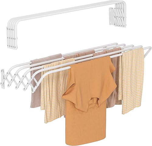 TZAMLI Tendedero de ropa para colgar en la pared, plegable, de metal, retráctil, para colgar ropa, 39.4 pulgadas de ancho