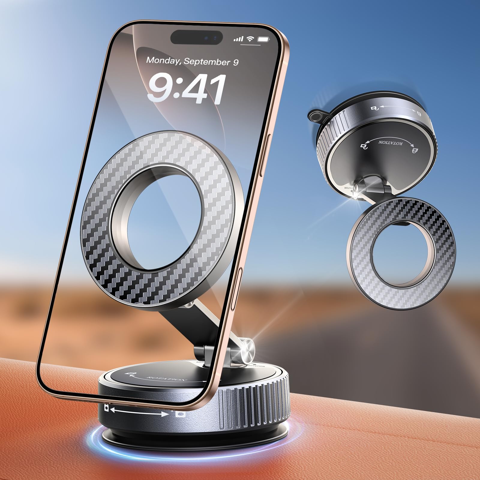 Viccux 2026 Upgraded [Nano Gel+Vacuum Suction] Phone Holder Car for MagSafe, 360° Adjustable & 2400GF Strong Magnetic Car Phone Holder Mount, Dashboard Car Phone Mount for iPhone 17/16/15/14/13/12