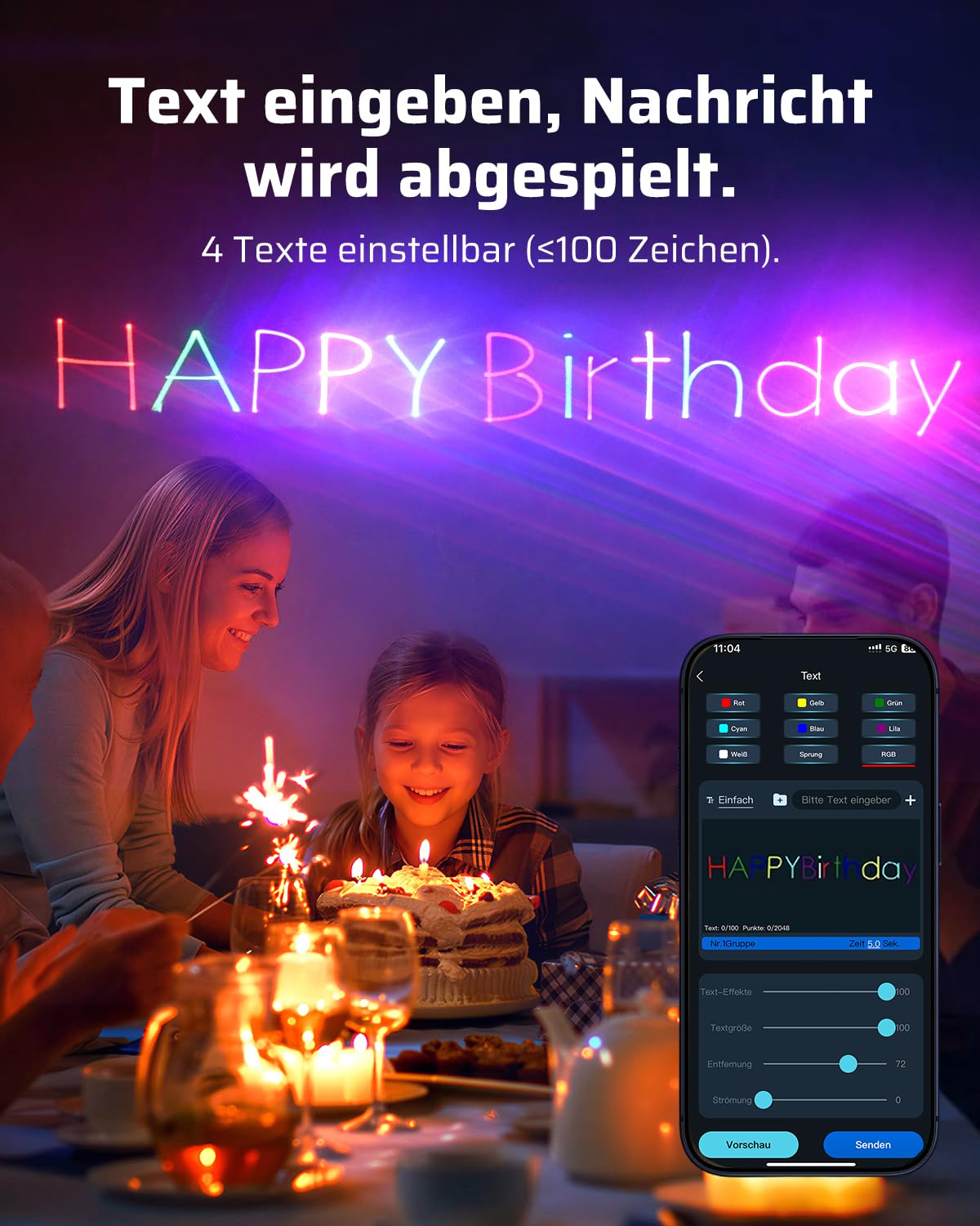 KeoBin Discolicht mit Bluetooth App, 3D DIY Animation DJ Licht DMX512 | Individuelle Muster & Texte, 600+ Effekte, DMX512, Musiksteuerung, Fernbedienung, Master-Slave, Party & Club