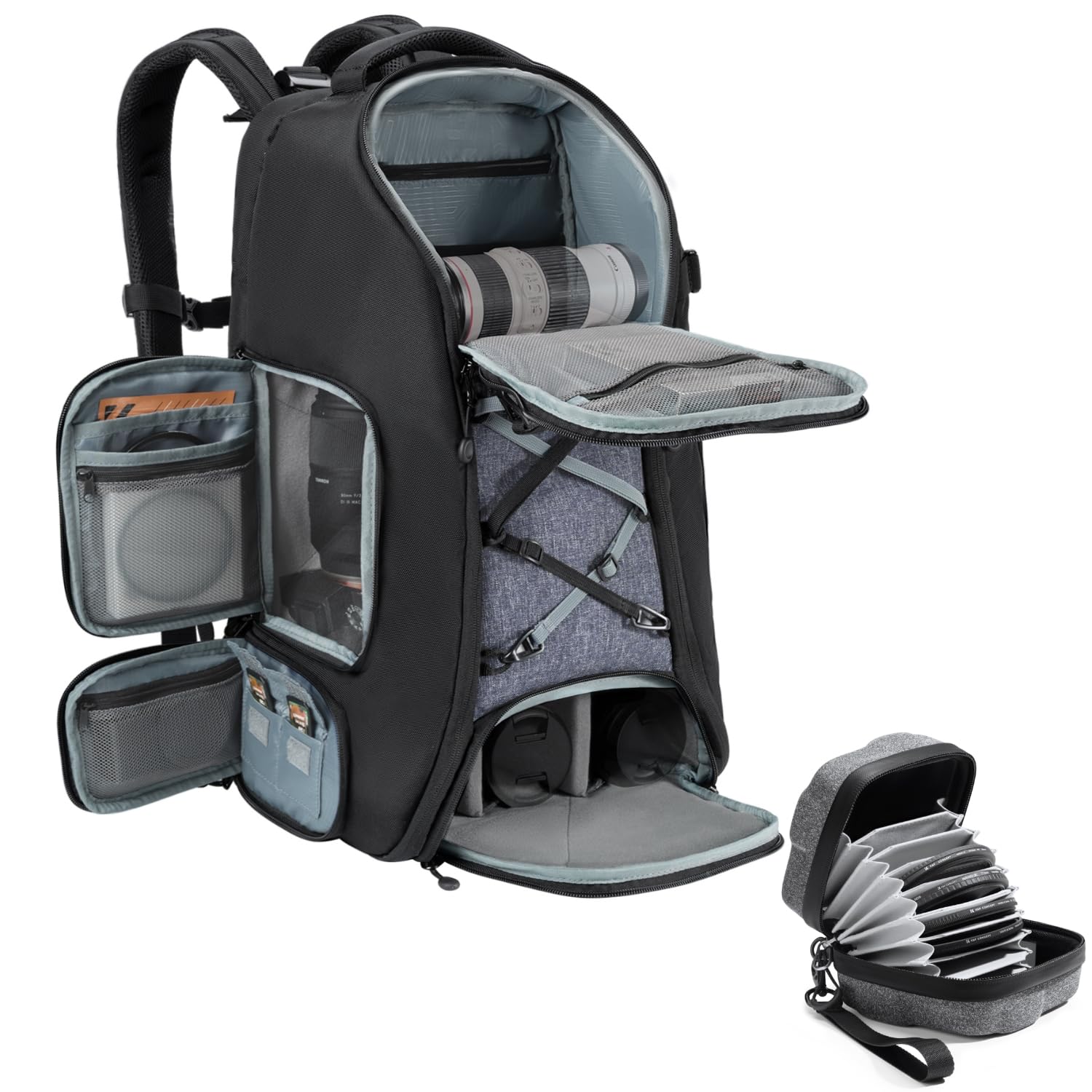 K&F CONCEPT Sac à dos pour appareil photo 30L+10 Poche Etui pour Filtre jusqu'à 95 mm