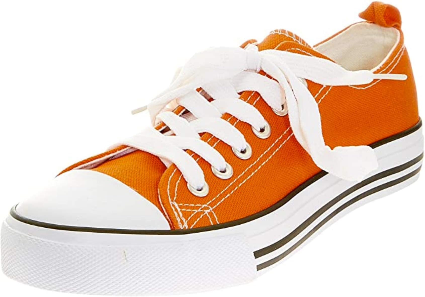 Women's Sneakers Casual Canvas Shoes, Low Top Lace up Cap Toe Flats for Girls (8, Orange)
