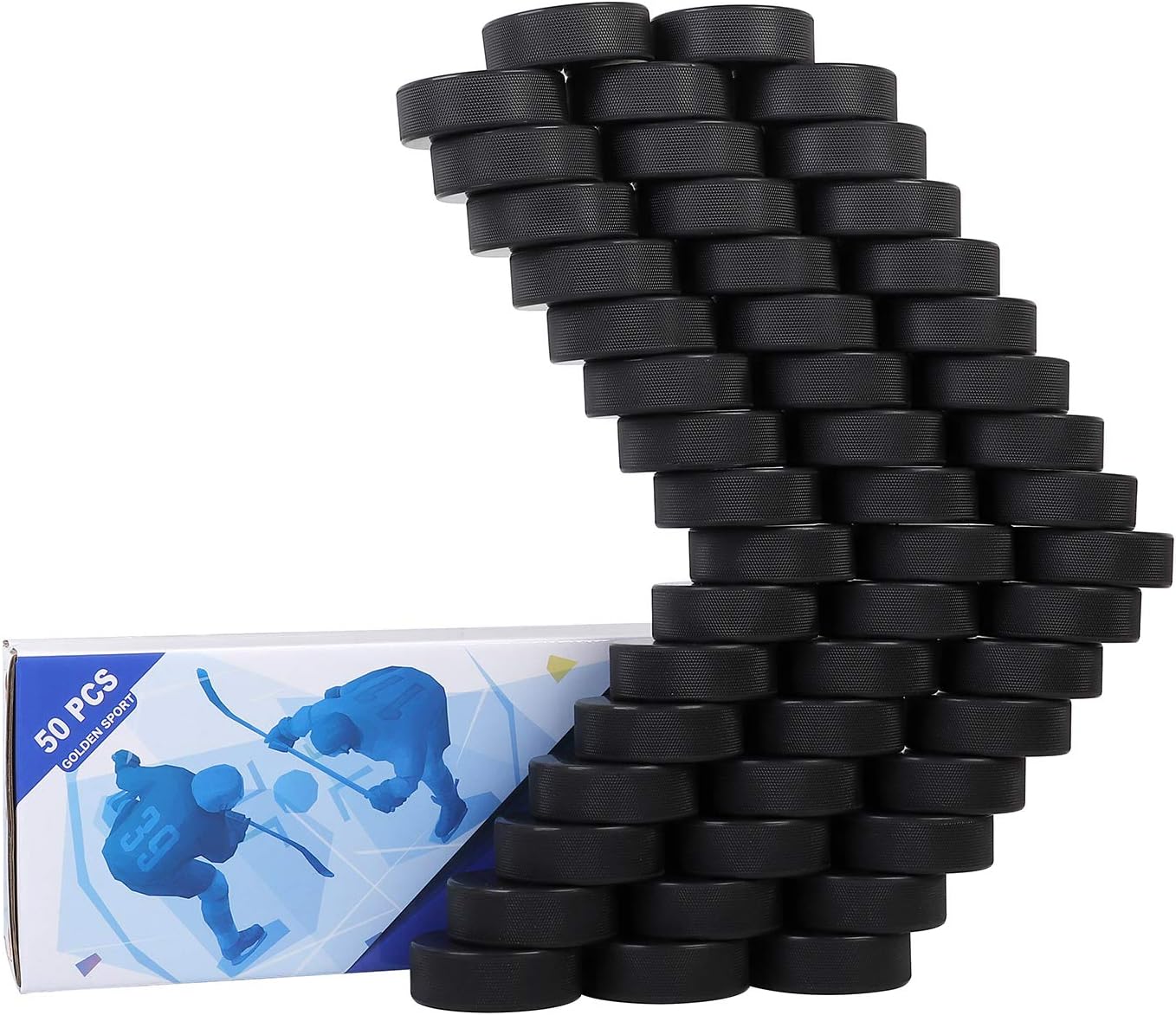 Ice Hockey Pucks, Official Regulation, for Practicing and Classic Training, Diameter 3", Thickness 1", 6oz, Black, 50pcs