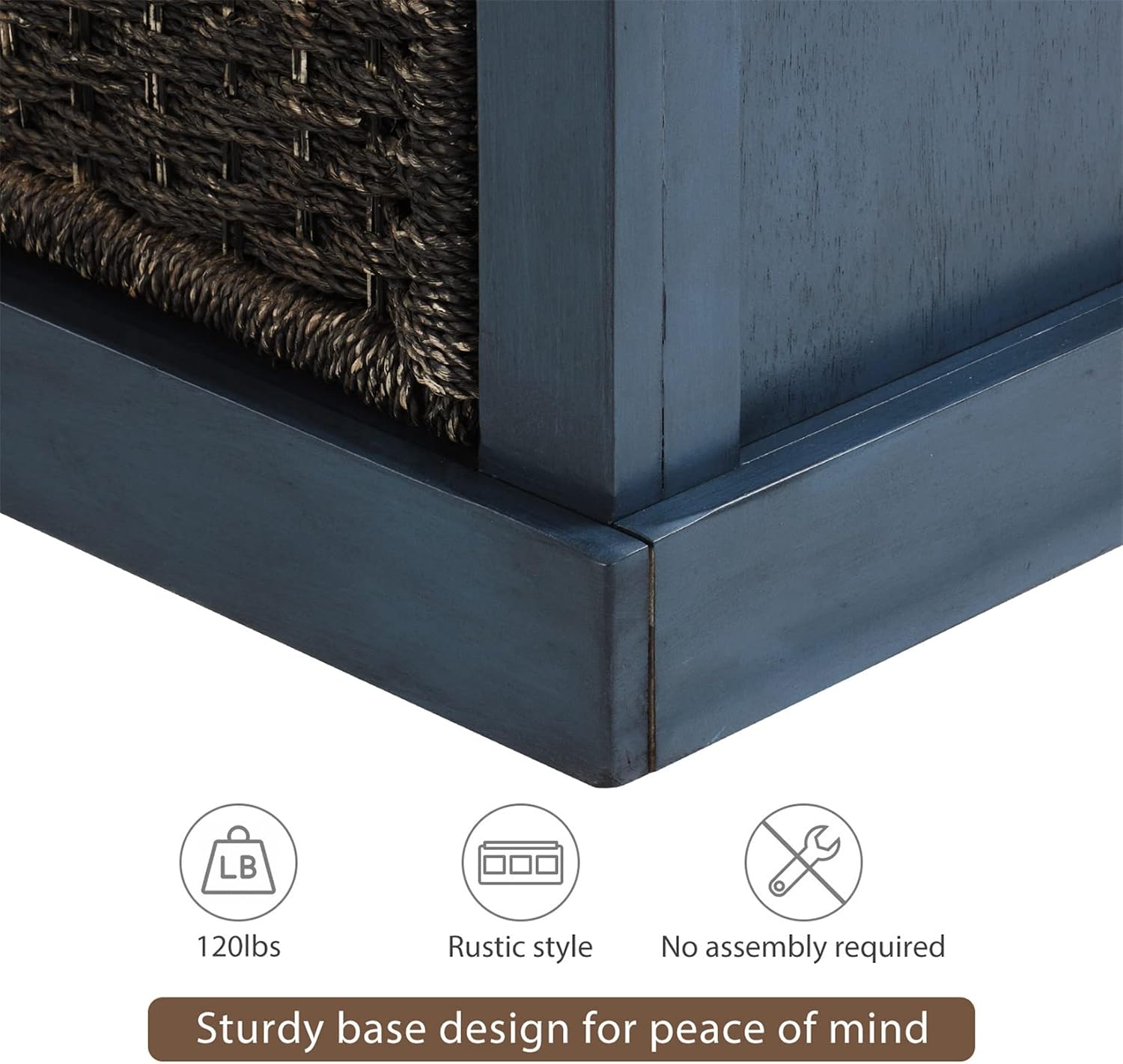 Bellemave Rustic Wooden Storage Bench Shoe Bench Entryway Bench with 3 Removable Baskets and Cushion for Living Room Entry Bedroom(Antique Blue)