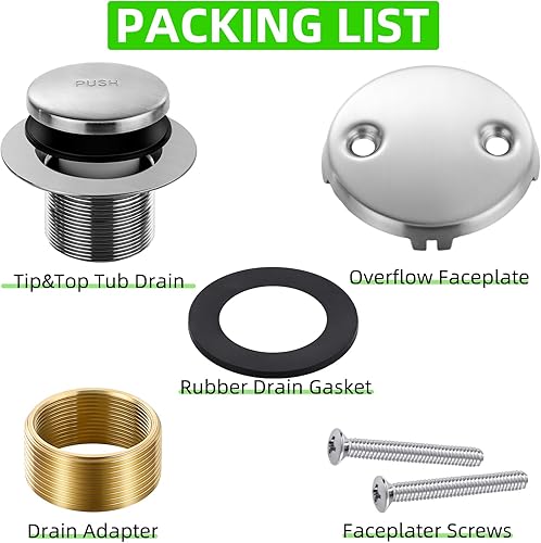 Miniatura 16 de Juego de desagües dorados para bañera con punta de desagüe con placa frontal de desbordamiento de dos agujeros, kit de drenaje de conversión