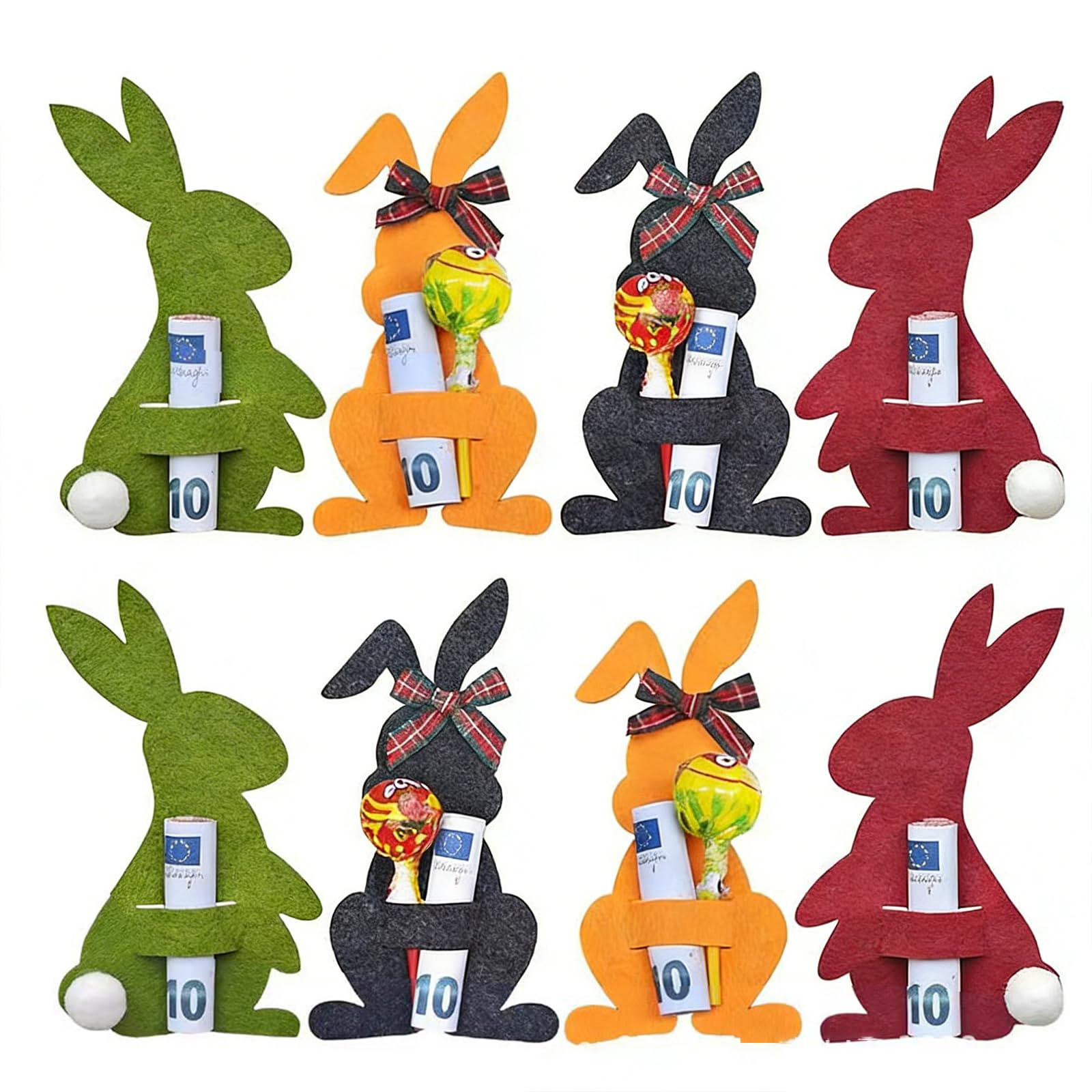 8 Pcs Easter Bunny Money Holders Felt Rabbit Cash Gift Card Holders with Bow Tie & Tail Cute Easter Party Favors for Kids Spring Holiday Egg Hunt Decorations DIY Candy & Money Gift Envelopes