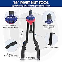 Vista 3 de WORKPRO Nutsert - Herramienta de tuerca remachadora de 16 pulgadas, kit de herramientas de remache con 11 mandriles métricos y SAE, kit surtido