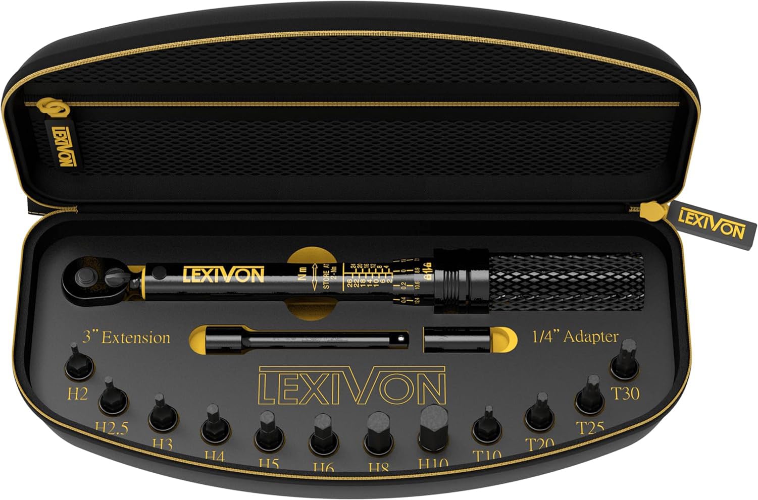 LEXIVON Chiave Dinamometrica Bici/Moto 1/4'' | 2~26 Nm, Set da 15 Pezzi di Punte Esagonali e Torx, Kit Chiavi Dinamometriche Professionali Portatile per Bicicletta, Mountain Bike Tools (LX-191)