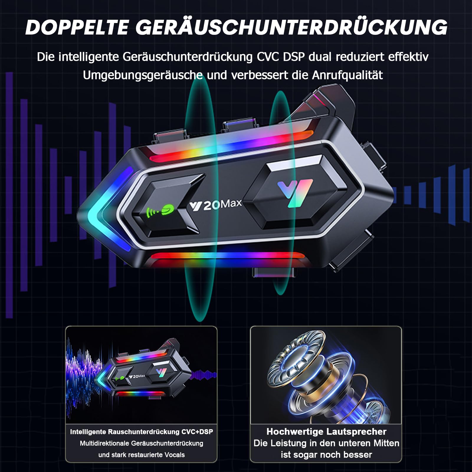 Motorradhelm Headset Bluetooth mit Mikrofon Motorrad Helm Kopfhörer Wireless Motorcycle Helmet Headset Nur für eine Person kabellose Freisprecheinrichtung wasserdicht Kopfhörer für Motorradfahren