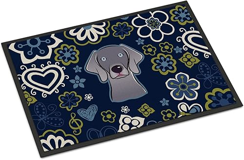 Miniatura 166 de Caroline's Treasures BB1449JMAT - Tapete de bienvenida de carlino negro, 24 x 36 pulgadas, tapete azul para puerta delantera, para interiores