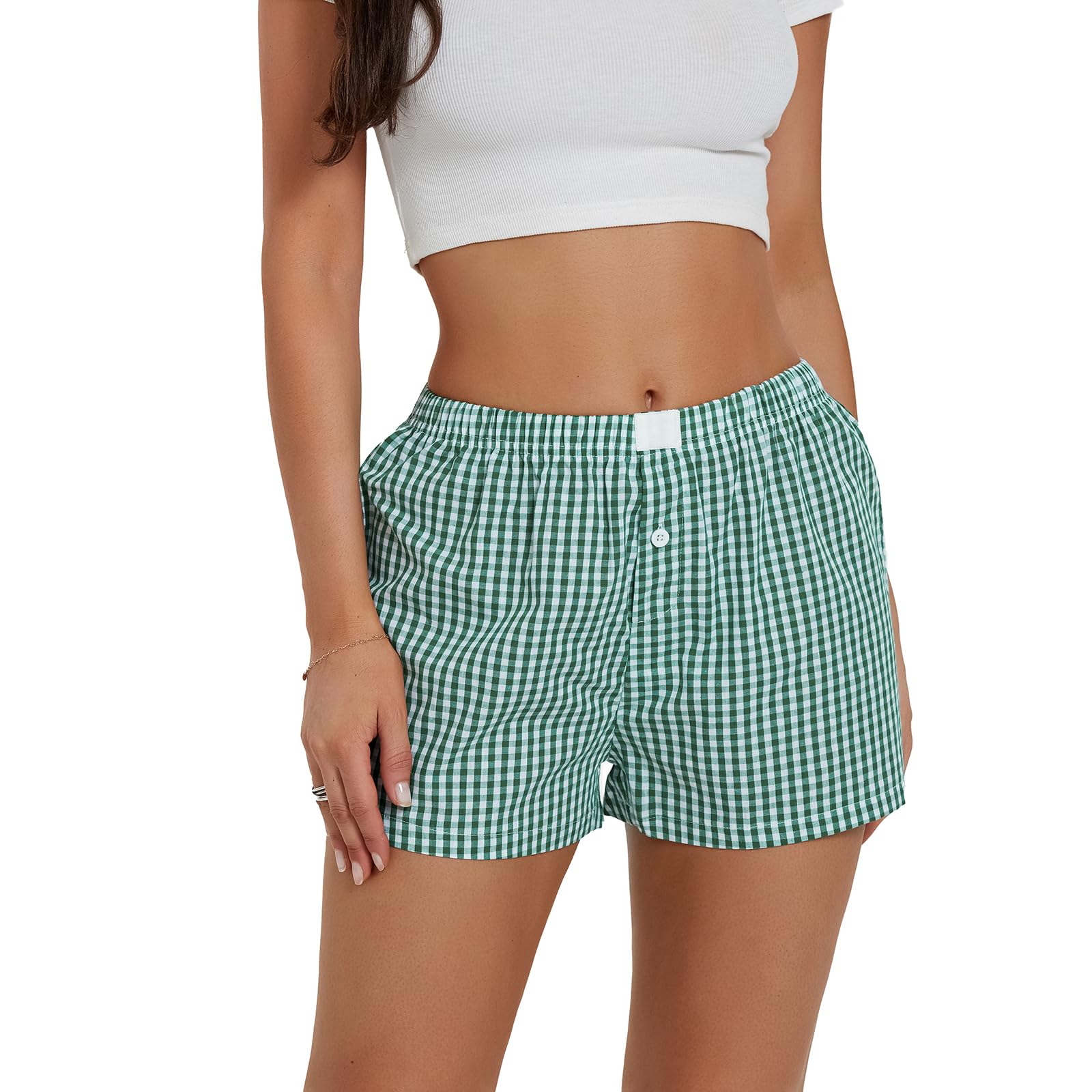 Women Y2k Pajamas Shorts Gingham Boxers Plaid Print Lounge Shorts Elastic Low Rise Sleep Bottoms Yoga Gym Pj Short