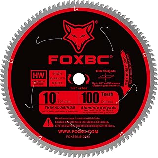 FOXBC 10-Inch Saw Blade 100-Tooth TCG for Aluminum and Non-Ferrous Metal Cutting with 5/8-Inch Arbor