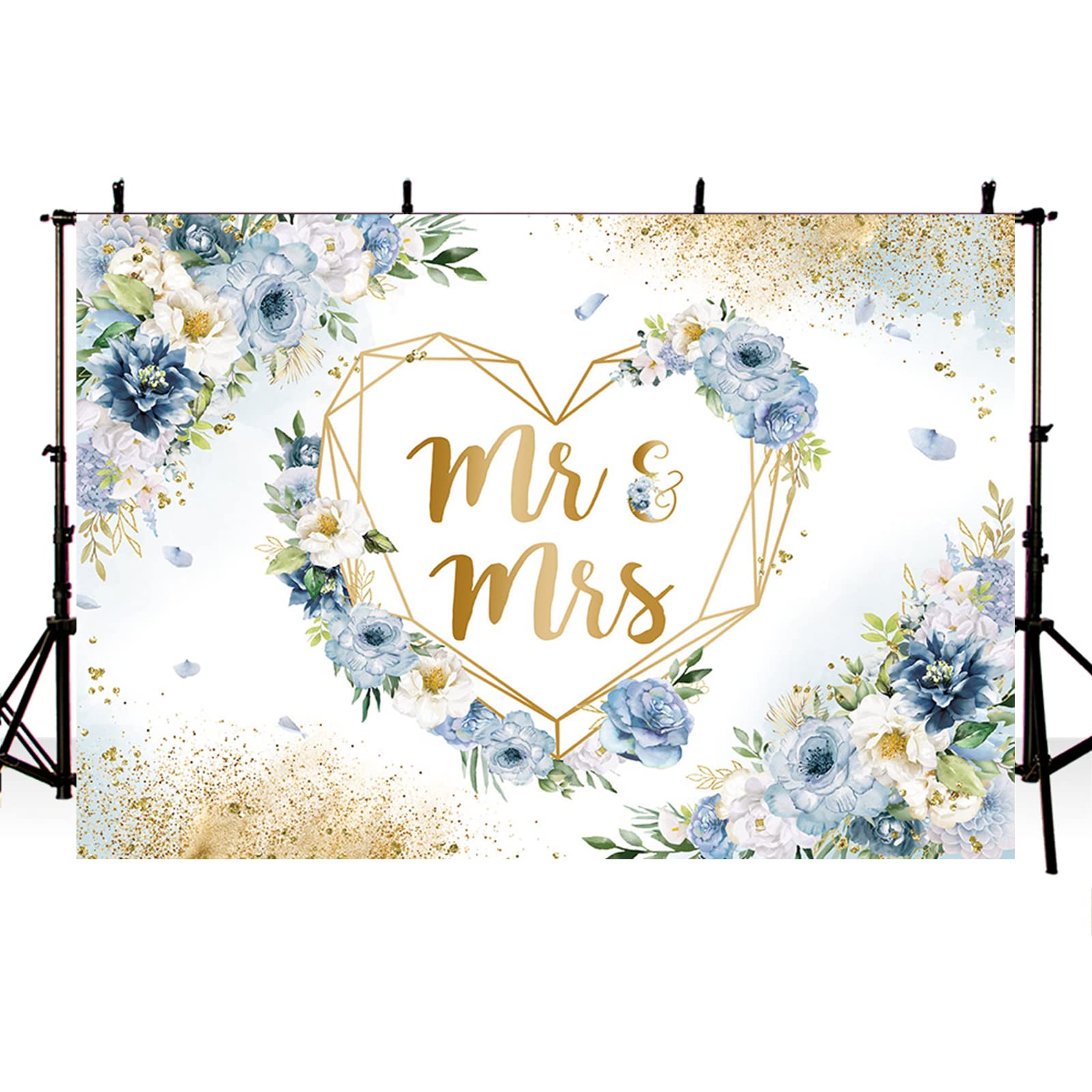 MEHOFOND Fotohintergrund „Mr & Mrs“ – 2,1 X 1,5 M Hochzeits-Hintergrund Mit Blumen & Herzen