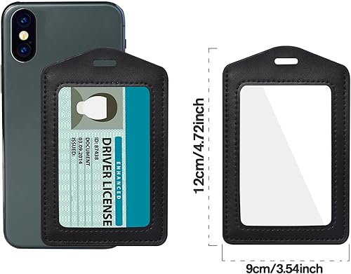 Miniatura 6 de Vin Beauty Paquete de 2 portatarjetas de identificación de cuero genuino, portatarjetas de identificación verticales con ventana transparente de