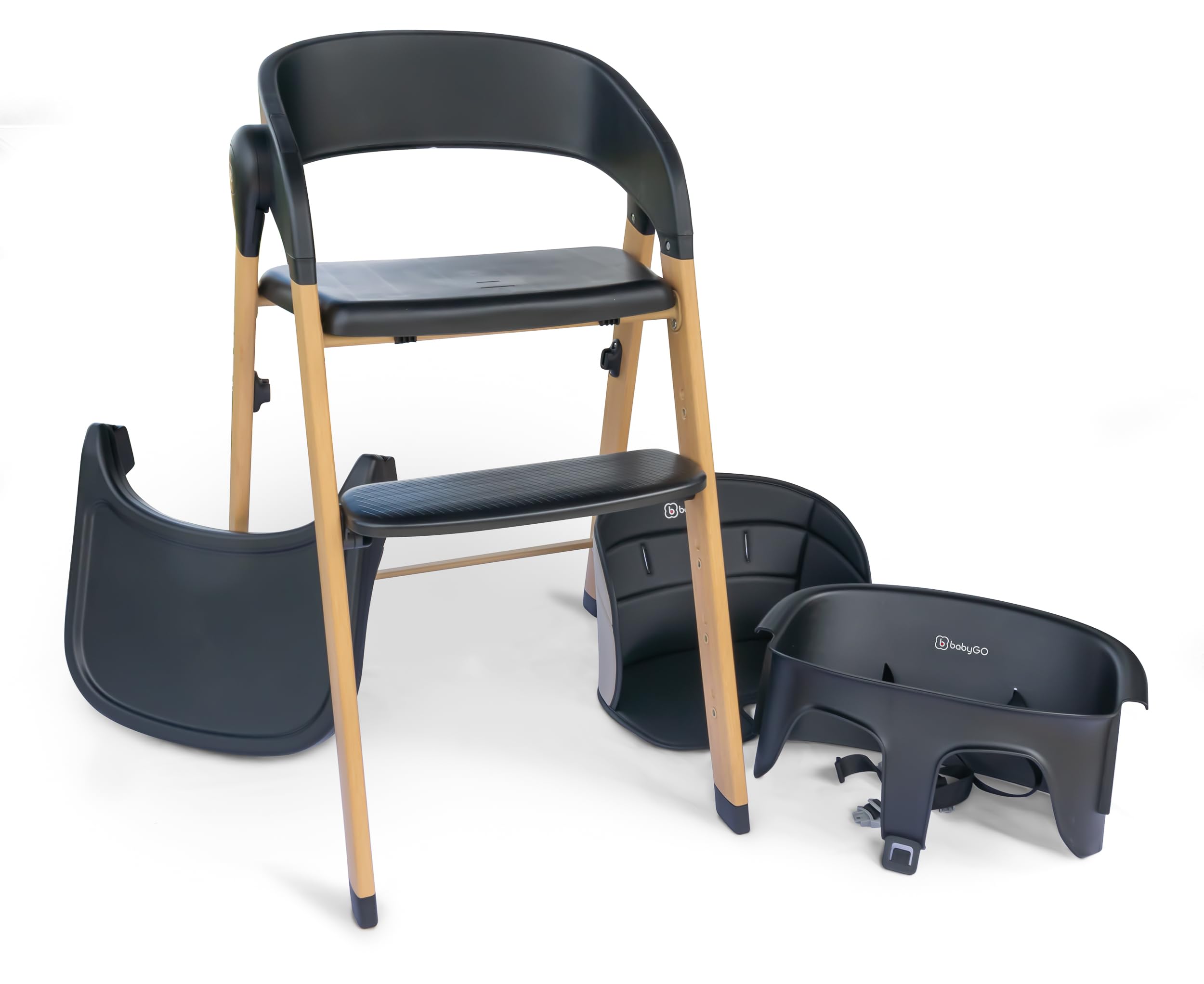 babyGO Levels Mitwachsender Hochstuhl - Perfekt für Babys bis Schulkind - Kinderhochstuhl/Babystuhl ab 6 Monaten mit hochwertigem Design - Schwarz