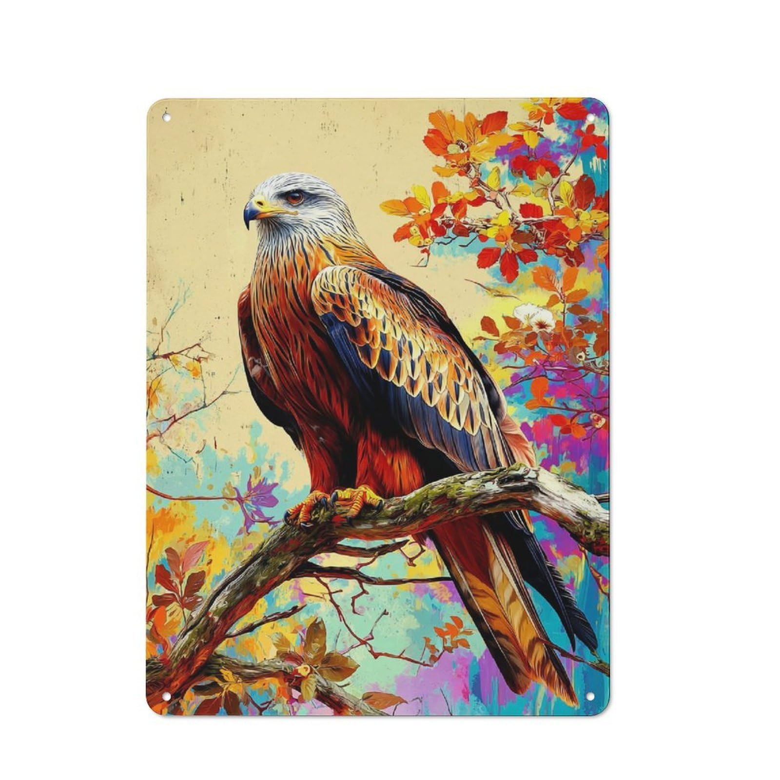 Junmoney Autumn Eagle Majesty Vintage Metal Plaque 40X30cm For Hobby Room Or Studio, Suited To Hobby Room Decor Fans