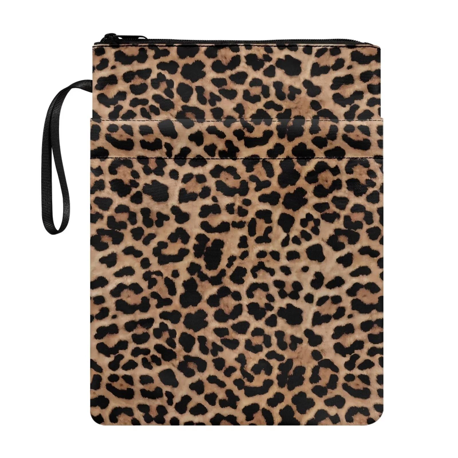 NETILGEN Brown Leopard Print Book Sleeve for Book Lovers Book Covers with Zipper and Pocket Paperback Textbook Purse Book Sox Reusable Washable Purse — image 1
