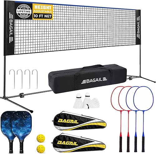 Vista 11 de BAGAIL Red de bádminton, red de voleibol para niños de altura ajustable, red de nailon plegable de 10 pies/14 pies/17 pies de ancho, red de tenis
