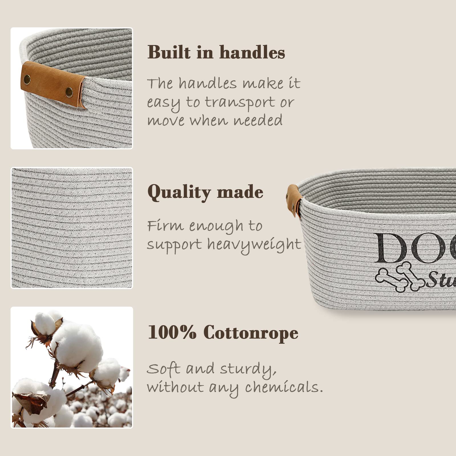 MOREZI Canasta de almacenamiento de juguetes para perros con cuerda de algodón.adecuada para organizar juguetes para mascotas, ropa para perros y otros suministros-Gris