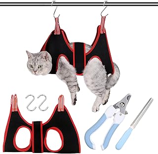 deegbbyi Katzenpflege Hängematte, Katzenpflege Tasche, Hängematte zum Krallenschneiden für Hunde, für Grooming mit 2 S Haken, mit Nagelknipser Nagelfeile, für Hunde und Katzen product image