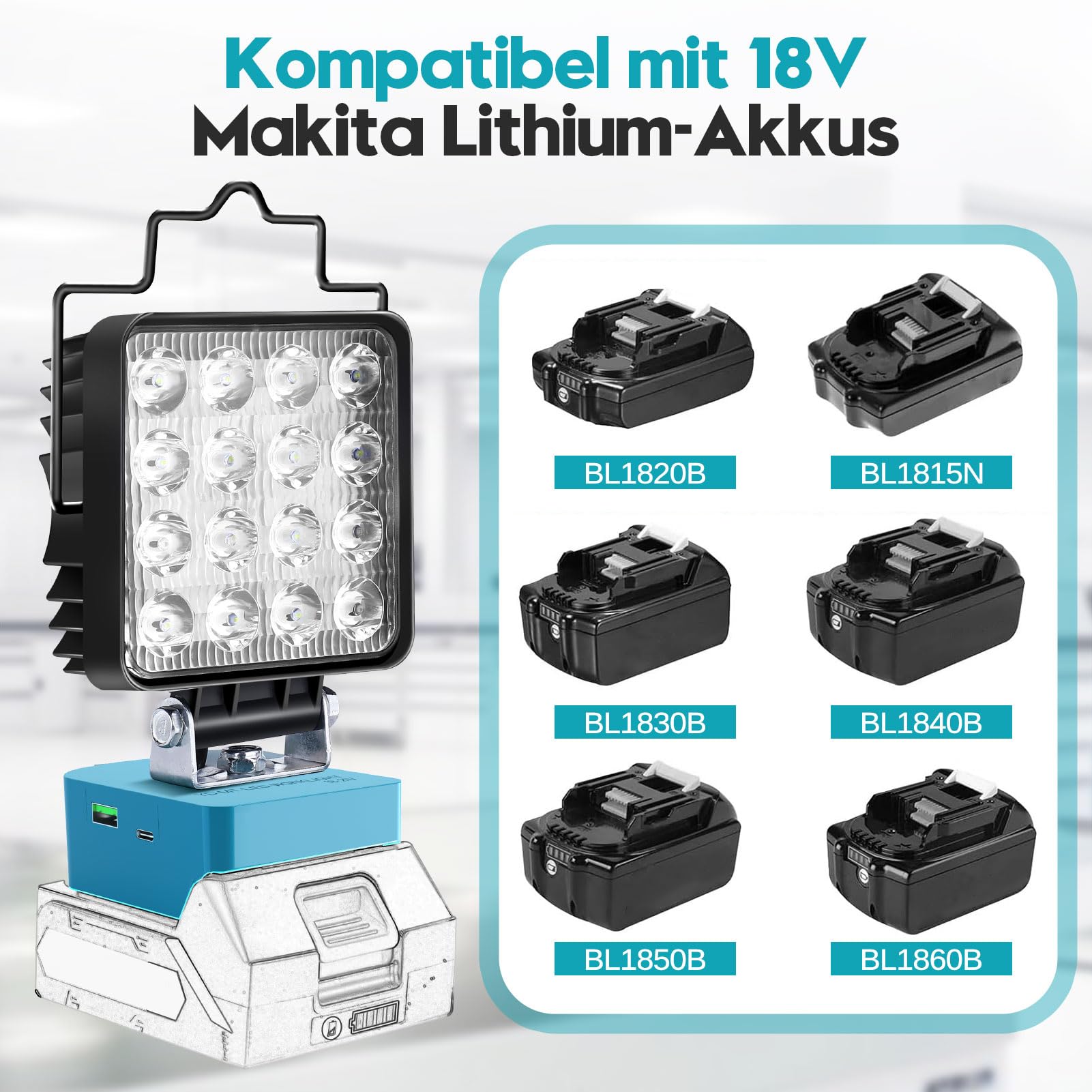 Lámpara Con Batería Para Makita 18 V, Lámpara De Trabajo 48 W