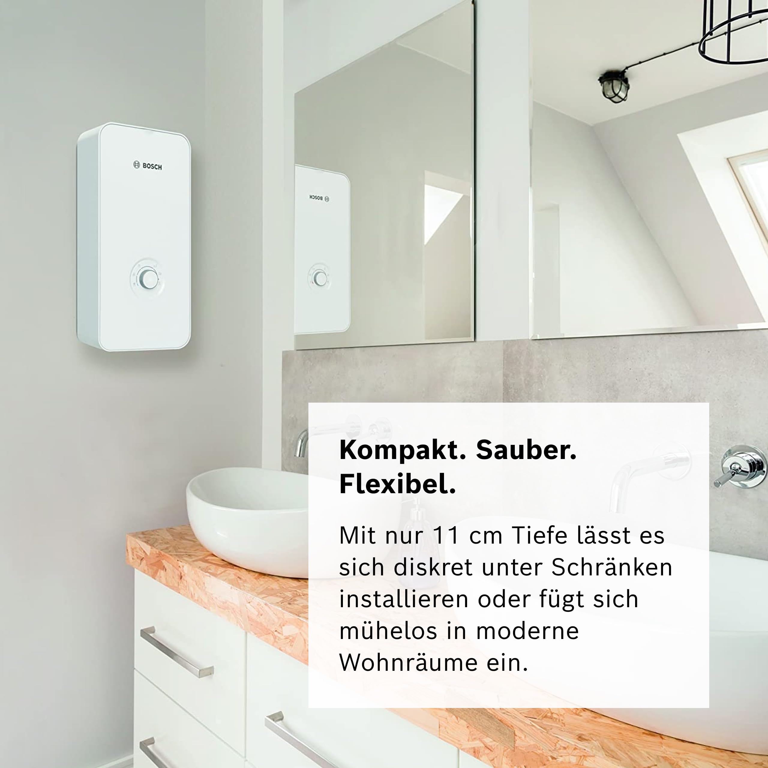 Bosch elektronisch geregelter Durchlauferhitzer Tronic Comfort Plus 21/24/27 kW - Umschaltbar, druckfest, stufenlose Temperaturwahl, moderne Glas-Optik, weiß [Energieklasse A]