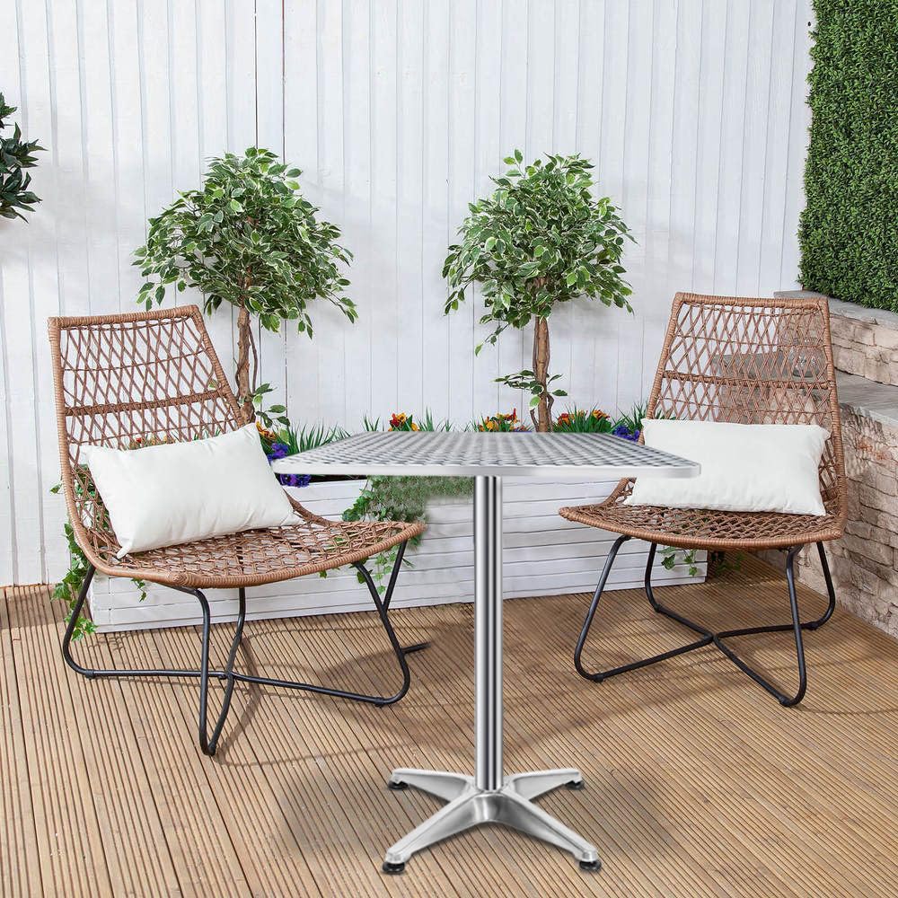 Tables à Manger de Jardin,Table de Bar Haute en Aluminium,pour extérieur 60 x 60cm,Hauteur réglable 70/110 cm, Plateau en Acier Inoxydable,pour Bistrot,Maison,Restaurant (‎(70/110)*60 * 60cm-Carré)