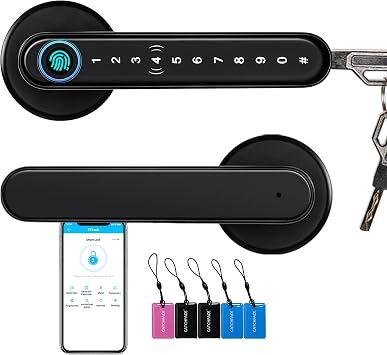 CATCHFACE Smart Fingerprint Lock - WiFi Enabled, Biometric Door Lock with Free App, Share Ekey and IC Card Matte Black