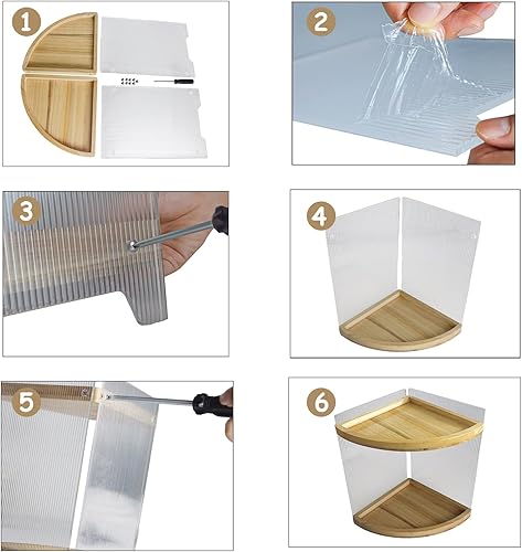 Miniatura 7 de HANGXIN Organizador de encimera de baño de 2 niveles, organizador de baño esquinero, estante de esquina con bandejas de tocador de madera,