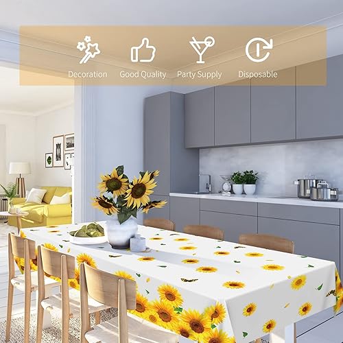 Miniatura 6 de durony Paquete de 3 manteles de plástico rústico desechables con diseño de girasol de 54 x 108 pulgadas, para fiestas, cumpleaños, baby shower