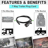 Vista 2 de Cable de remolque de 7 vías, cable de enganche de 4 pies de alta resistencia con 7 vías, cableado de enchufe de remolque en línea, arnés de cable