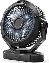 Gaiatop Ventilador de acampamento portátil com lanterna LED, ventilador de barraca recarregável de 4000 mAh de 17 cm, rotação de cabeça de 360°, ventilador de mesa USB de 3 velocidades e silencioso