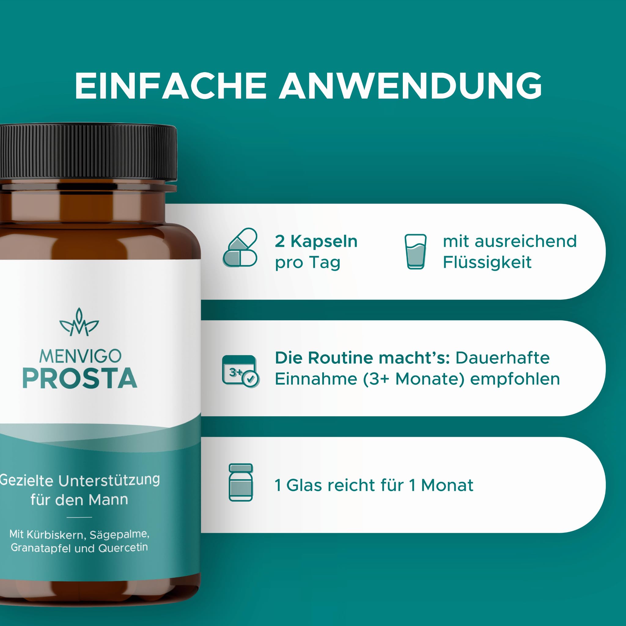 Prosta Komplex hochdosiert - Einzigartige Formel mit Kürbiskern Extrakt, Sägepalme Extrakt, Granatapfel Extrakt, jap. Schnurbaum Extrakt, Vitamin E, Zink & Selen