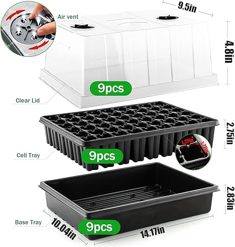 Miniatura 51 de Bandejas de inicio de semillas resistentes con cúpulas de humedad de 5 pulgadas de alto y células profundas de 2.75 pulgadas - Paquete de 3