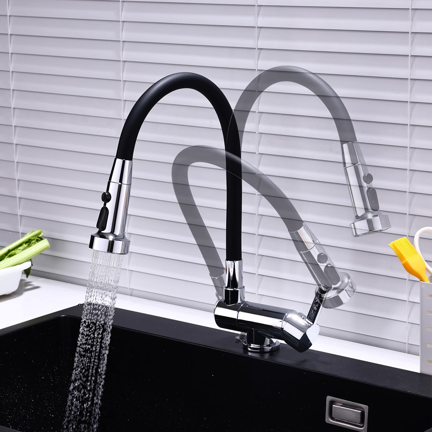 ZYCHSJXA Folding Kitchen Tap Chrome Flexible Spray Head 360° Swivel Spout Mixer Taps 1 Hole Single Lever Faucet