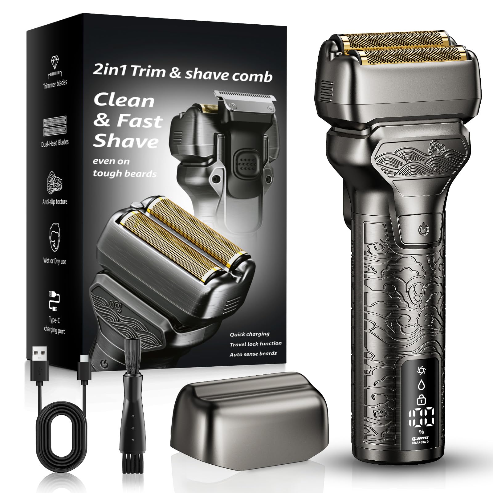 Electric Foil Shaver for Men: IPX7 Metal Body