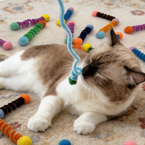 Miniatura 6 de IUHKBH Muelle de tela para gatos, 22 piezas de espiral vibrante para gatos, juguetes interactivos para gatos para todas las edades, alivio del