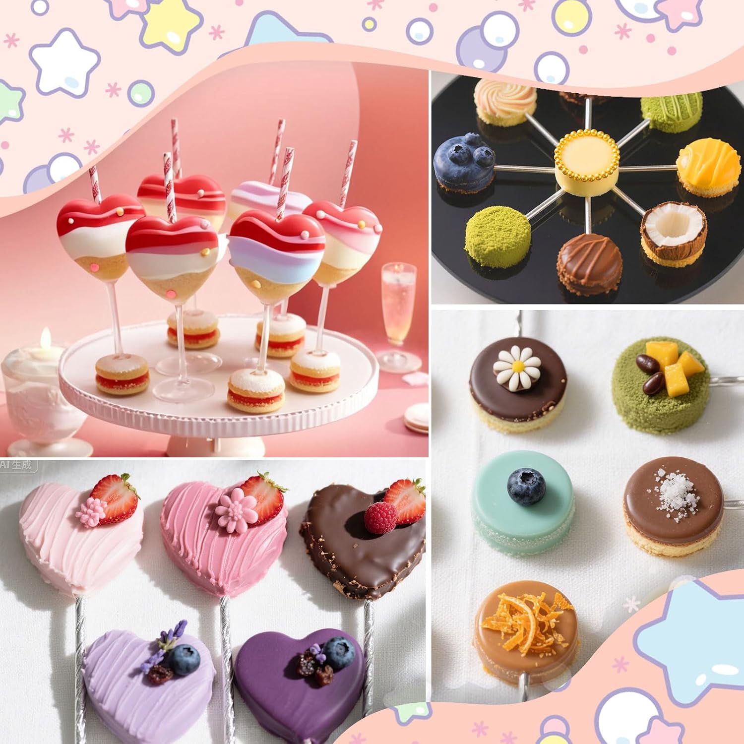 Circle and Heart Cake Pop Cutter and Pusher with 9in Tray 3D Printed Cake Pop Molds Shapes Press Set for Home Baking, Birthday Parties, Wedding Desserts with 30PCS White Lollipop Sticks
