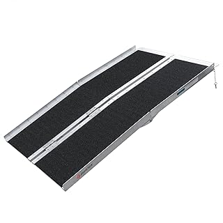 5FT Non-Skid Wheelchair Ramp Traction Folding Aluminum Scooter Mobility Handicap Ramps for Home Steps, Suitcase with Handle, Holds Up to 600 lbs
