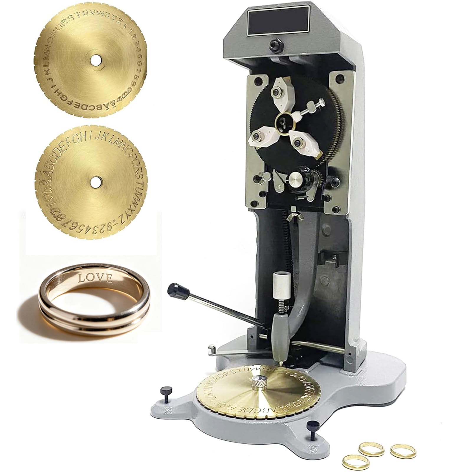 Macchina Incisione Interna Anelli, Incisore per Lavorazione Anelli, Quadrante Bifacciale con Due Stili di Scrittura, Blocco Caratteri 1,5mm-2,0mm, Strumento Manuale per Incisione Precisa