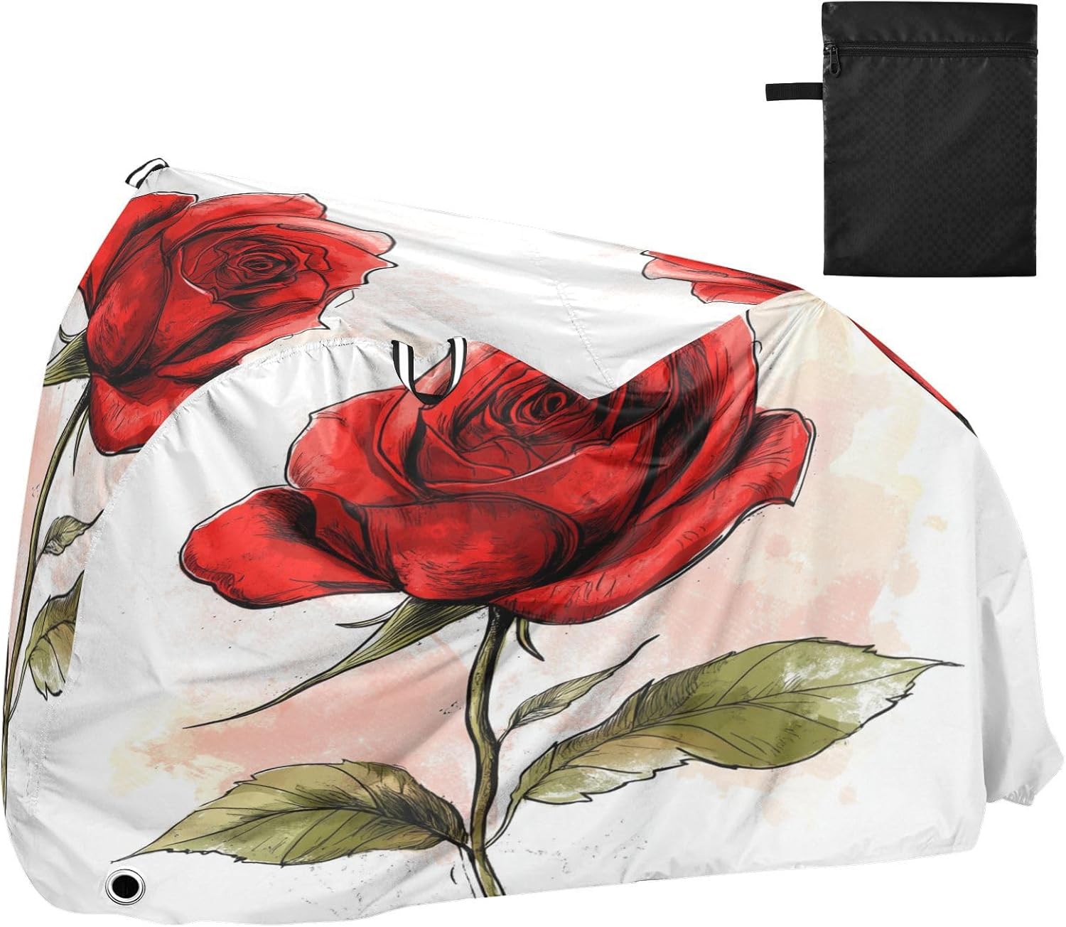ALAZA Red Rose Flower Ink Bike Cover Waterproof Outdoor Ebike Bicycle Covers Tarp Protection for 1/2 Bikes, Sun UV Dust Wind Proof