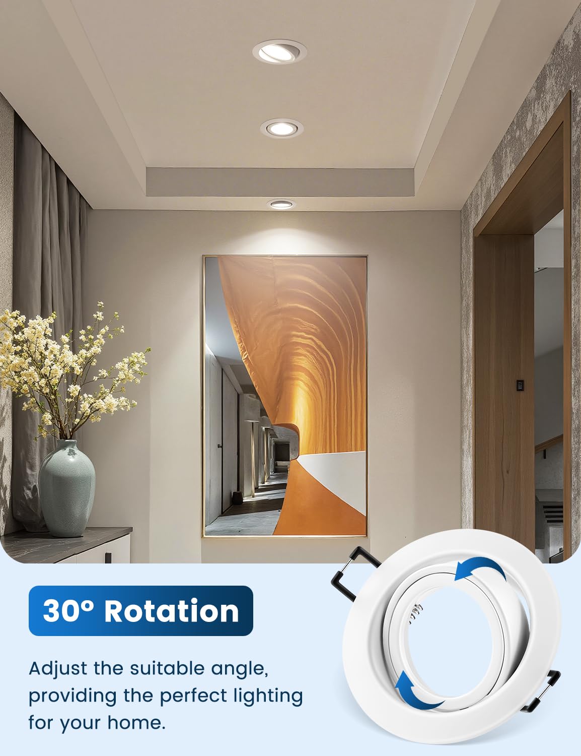 Spot Encastrable GU10 Set, Lot de 10 Cadre Spot LED Encastrable 68mm Blanc, avec Douille GU10, Rond Cadre de Montage Spots de Plafond, Orientable 30° AC 230V, pour LED Lampes Ou Halogènes