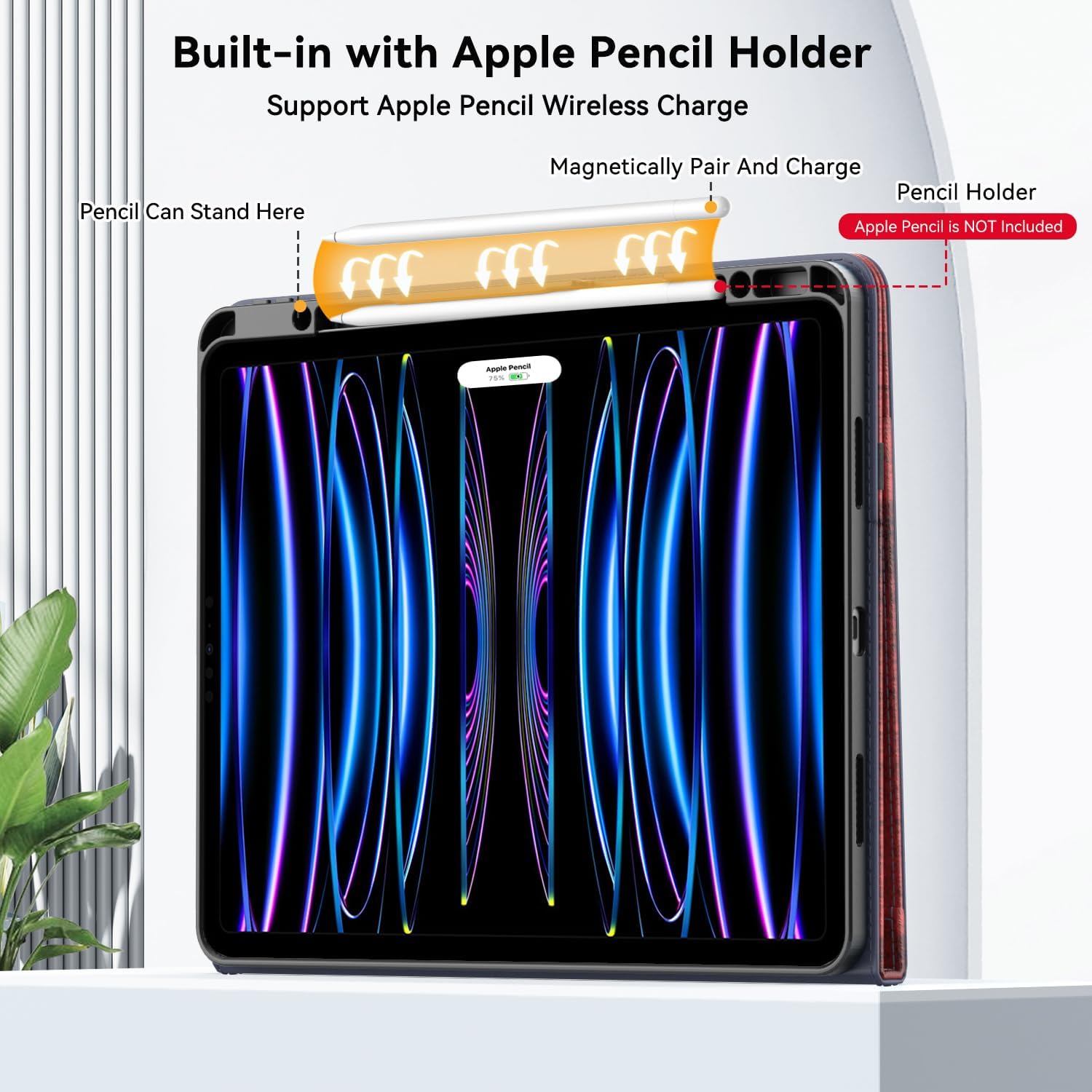 Case for New iPad Pro 12.9 inch 6th/5th/4th/3rd Generation 2022/2021/2020/2018, 12.9'' ipad Pro Leather Folio Protective Cover 6/5/4/3 Gen with Pencil Holder, Auto Wake/Sleep, Flag