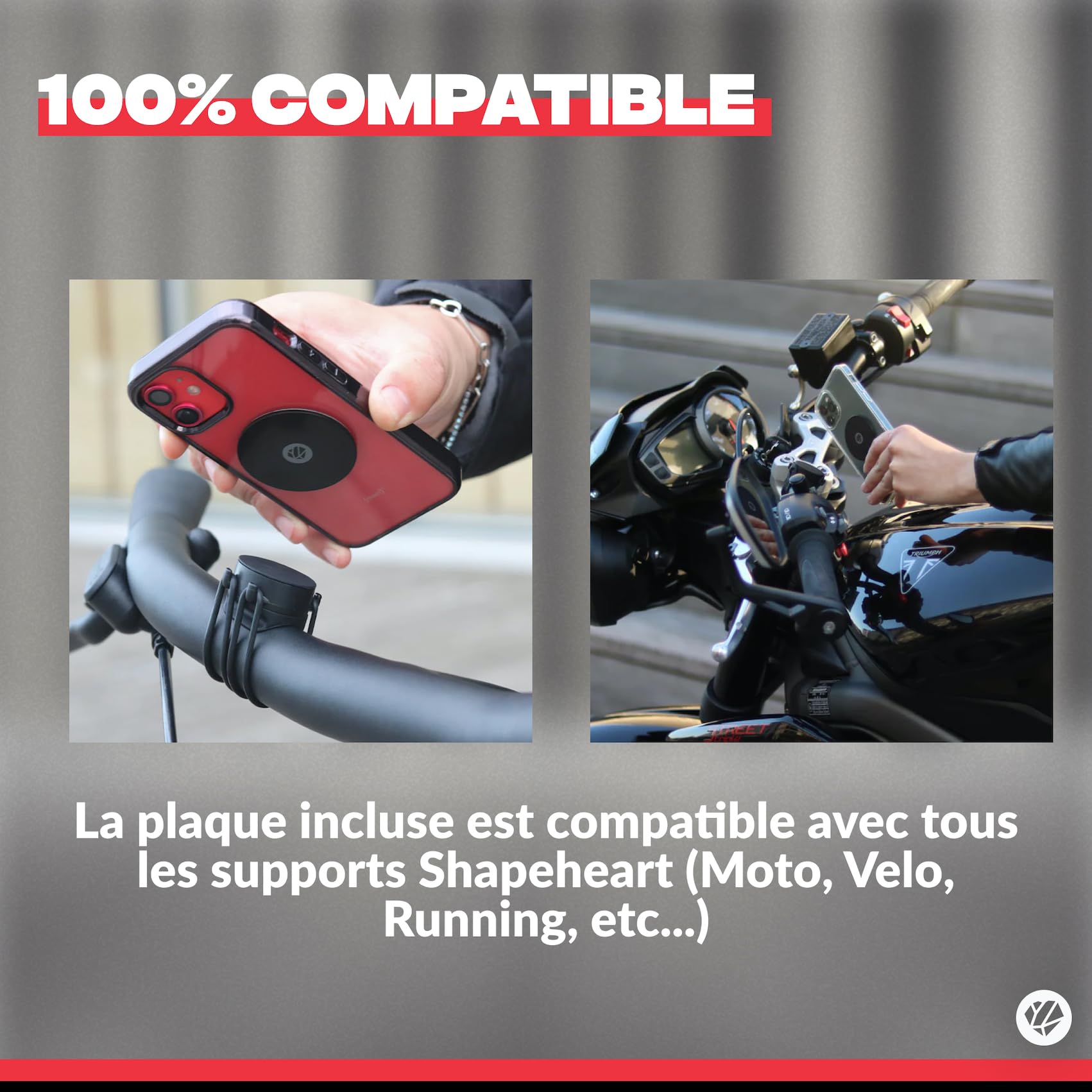 Shapeheart Plaque Métal Adhésive Universelle 1,5 mm Compatible Vélo Moto Voiture Anti-Reflet