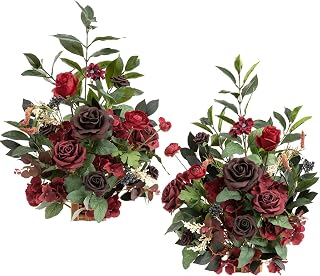 Ling's moment 17.5" Tall Free Standing Artificial Flowers Arrangements 2 pcs Wedding Aisle Runner Chair Decorations Bordeaux Red Centerpieces for Ceremony Reception Rose Floral Floor Party Outdoor
