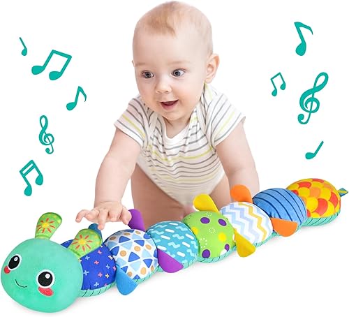 KMUYSL Juguetes para bebés de 0 a 12 meses, juguetes musicales de animales de peluche para 0-3-6-12 meses, juguetes sensoriales suaves con arrugas y