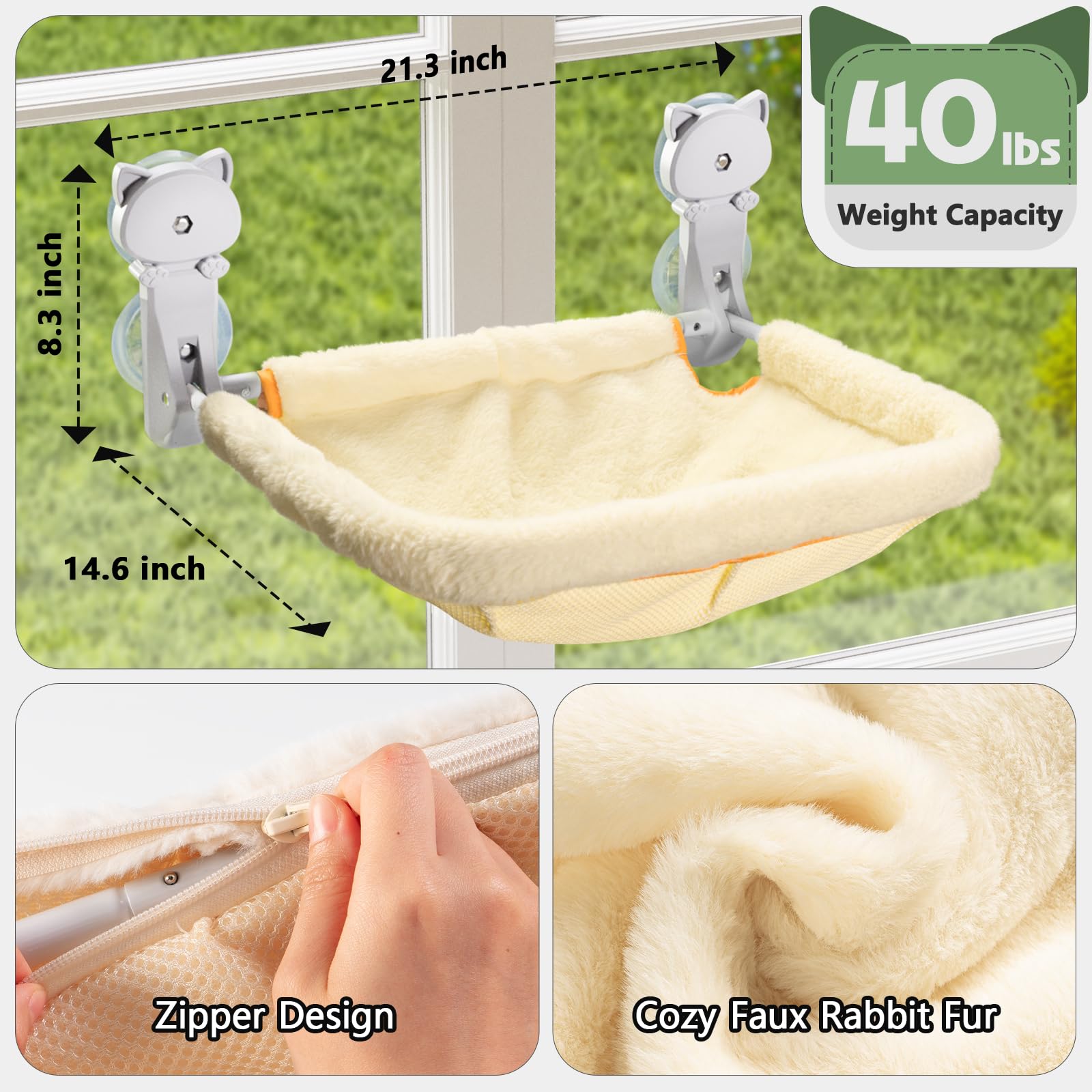 JUSNPOW - Percha para ventana de gato inalámbrica, cama plegable y estable de gran capacidad, hamaca transpirable para pasar el sol y escalar, soporta hasta 40 libras