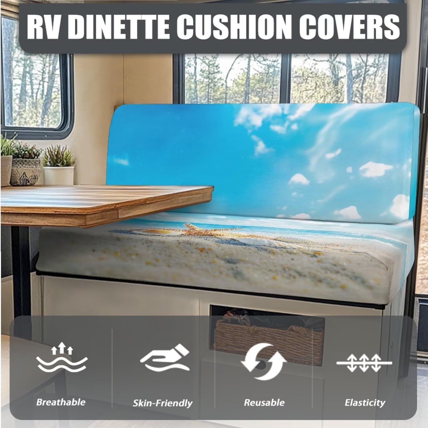 Beach Starfish RV Dinette Cushion Covers Stretch Hawaii RV Couch Covers for Sofa, Washable Camper Cushion Slipcover RV Furniture Covers Protector for Travel Trailer Camper Couch